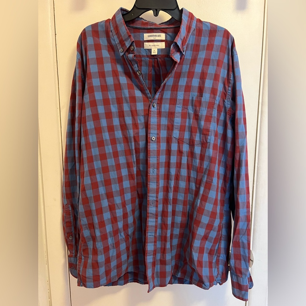 XL slim blue and red long sleeved button up shirt